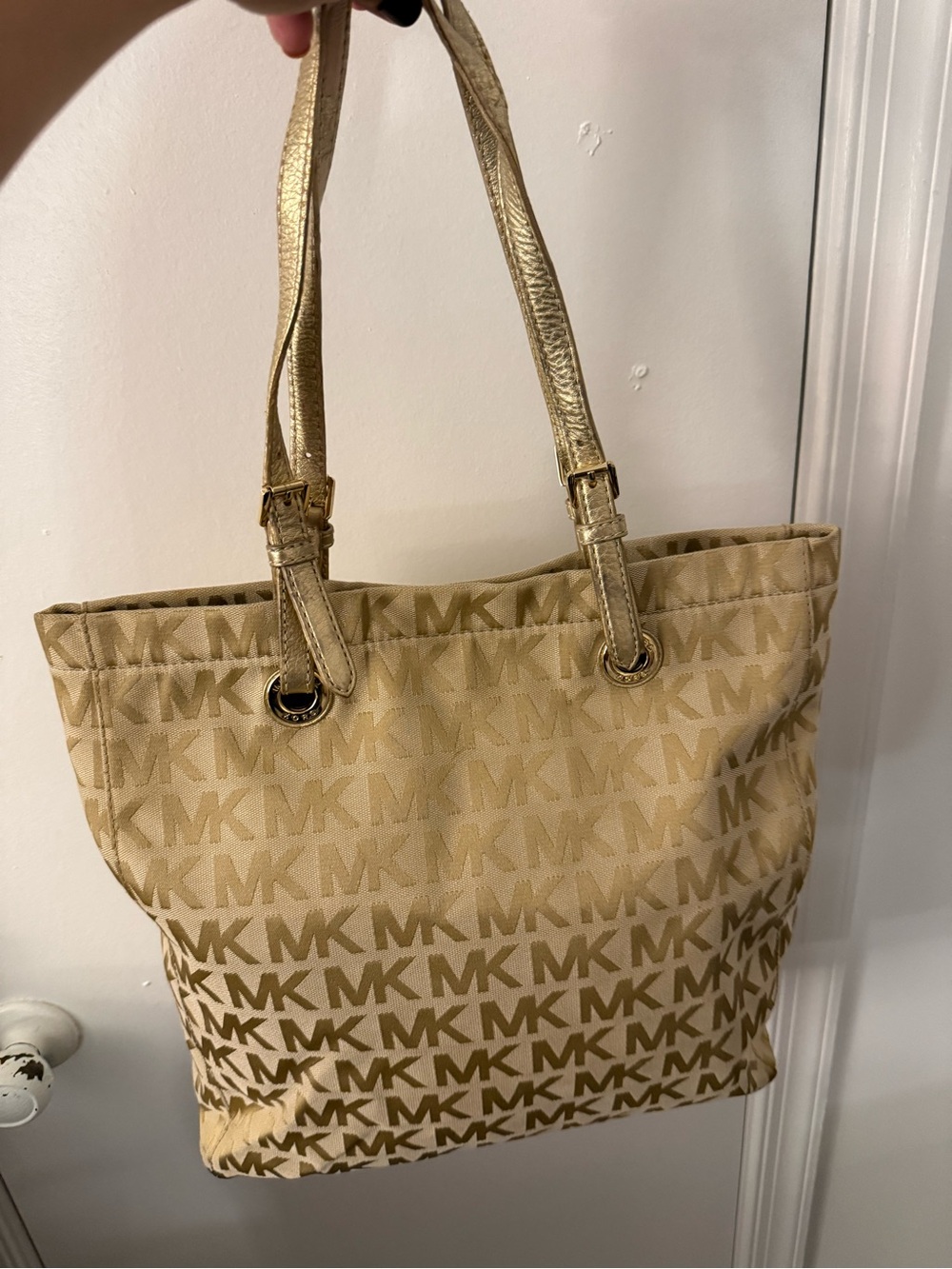 Michael Kors Metallic Gold MK Monogram Tote - Picture 2 of 7
